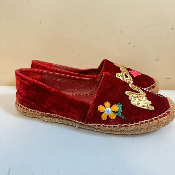 Dolce & Gabbana Shoes Womens 40 Red Velvet Mamma Bella Embellished Espadrille - Picture 3 of 8